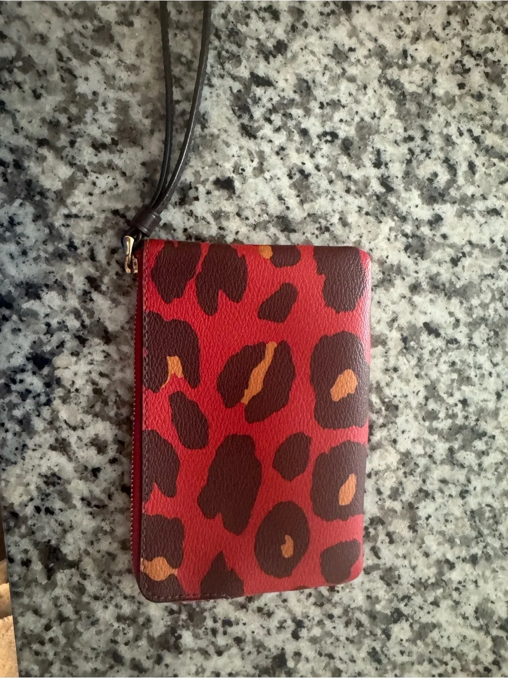 Coach Red and Brown Leopard-Print Wristlet